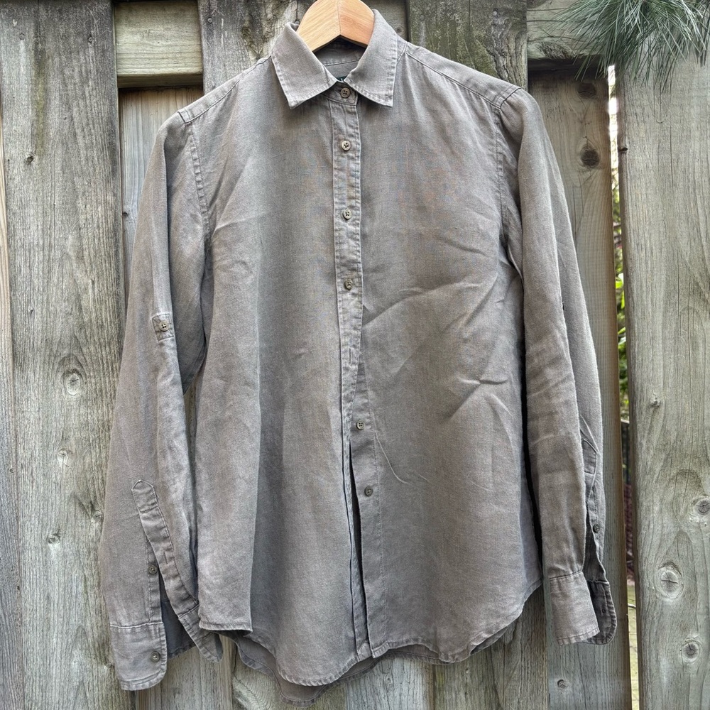 Ralph Lauren Linen Ash Green Casual Button Down Shirt